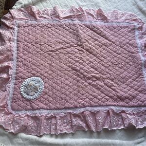 Vintage 1990s Precious Moments Quilt Pillow Sham Cover pink lace dainty